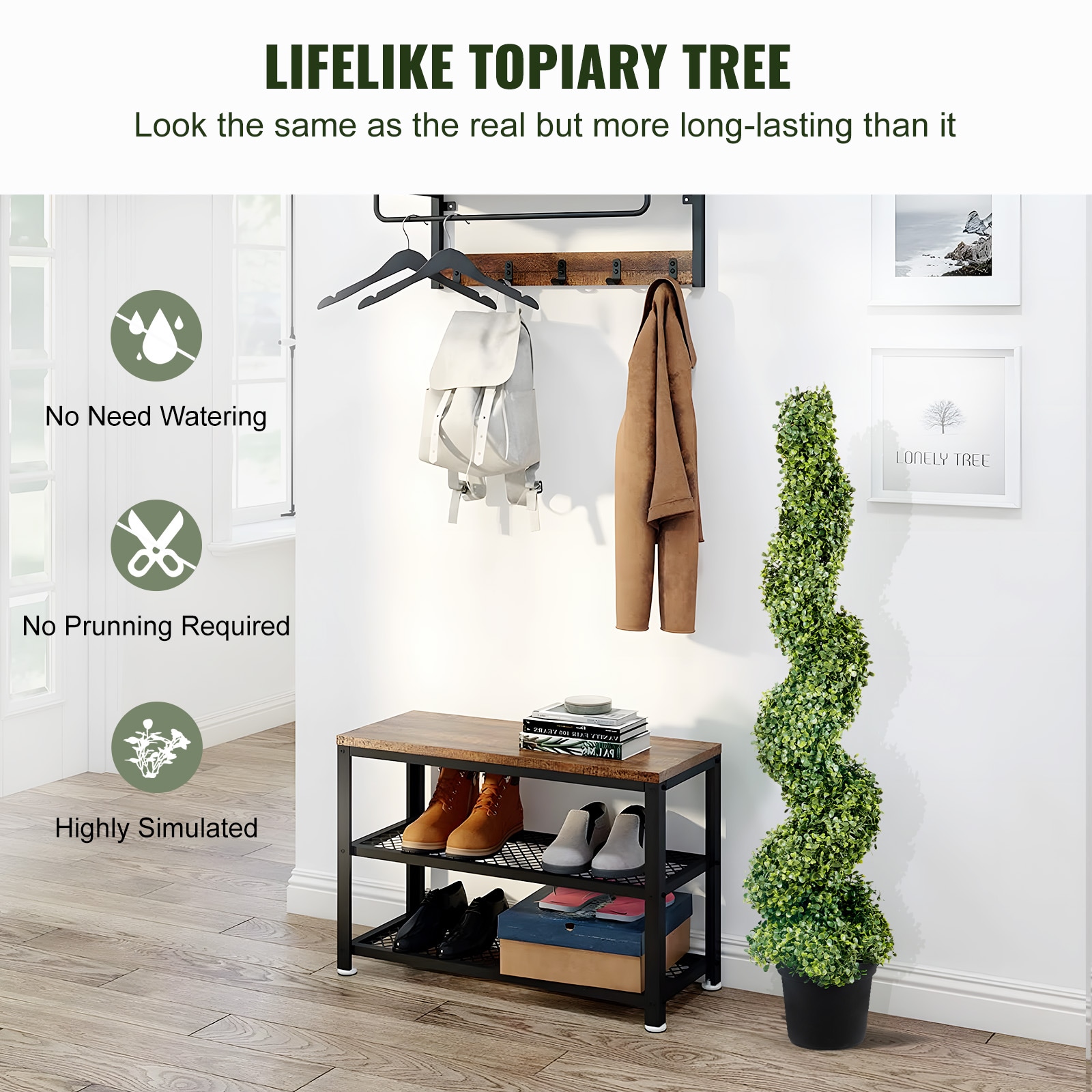 Artificial Boxwood Spiral Topiary Tower Decorative Plant Set_voghion.com